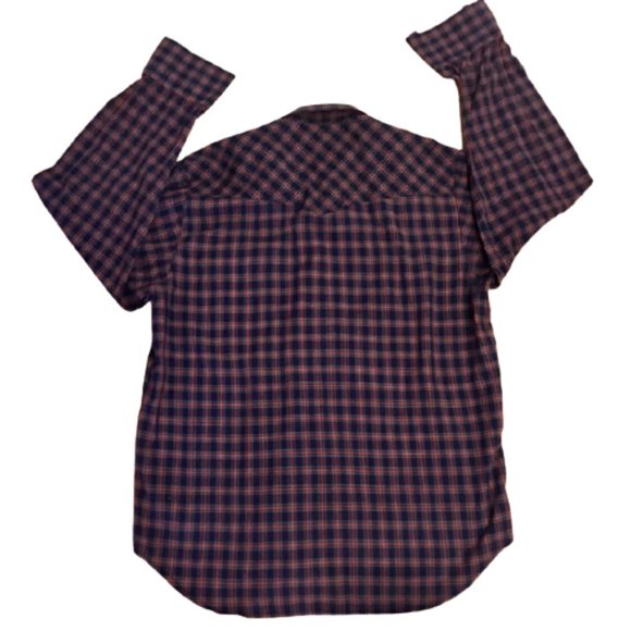 Wingars Western Shirt Plaid Navy Red Vintage 80s Pearl Snaps XL - Picture 3 of 4